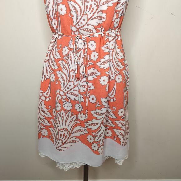 LOFT Floral Dress Tie Waist Lace Hem Sleeveless - Picture 3 of 10
